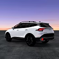 Modern White SUV With Sleek Exterior Design And Sunset Sky Background
