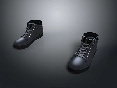 Black High Top Leather Shoes With Lace Up Design And Modern Casual Style 3d model