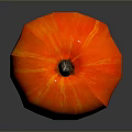 Fresh Striped Orange And Red Pumpkin With Brown Stem On Black Reflective Surface