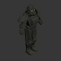 Futuristic Metallic Mechanical Armor Suit With Helmet Hoses Lights And Bolts