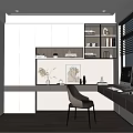Modern Study Room Interior Design With White Gray Cabinets Desk Chair And Bookshelves