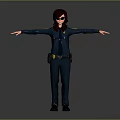 3D Model of Female Police Officer in Dark Blue Uniform With Sunglasses and Outstretched Arms