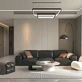 Modern Warm Cream Tone Living and Dining Room With Comfortable Furniture And Elegant TV Wall