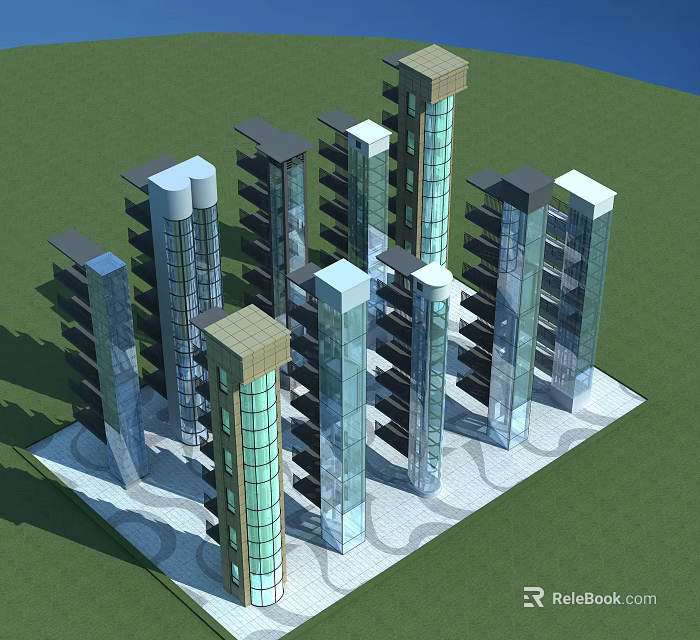 Modern Elevator Systems In High Rise Buildings With Glass Facades And Efficient Design 3d model 