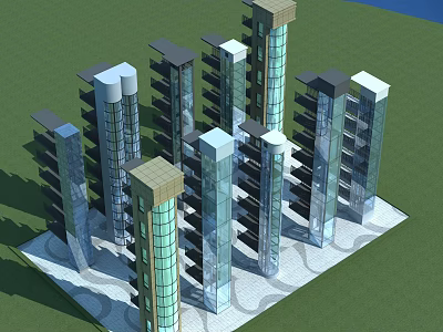 Modern Elevator Systems In High Rise Buildings With Glass Facades And Efficient Design 3d model