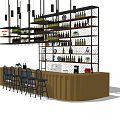 Modern Bar Counter With Black Stools Wine Racks And Displayed Wine Bottles