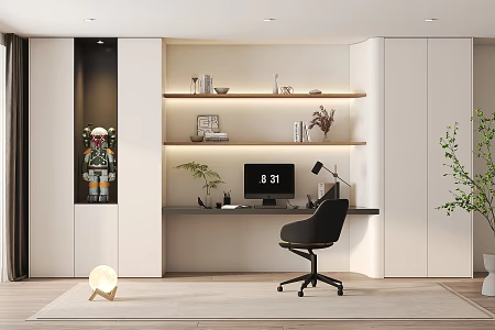 Modern Desk Chair Bookcase Desk 3d model