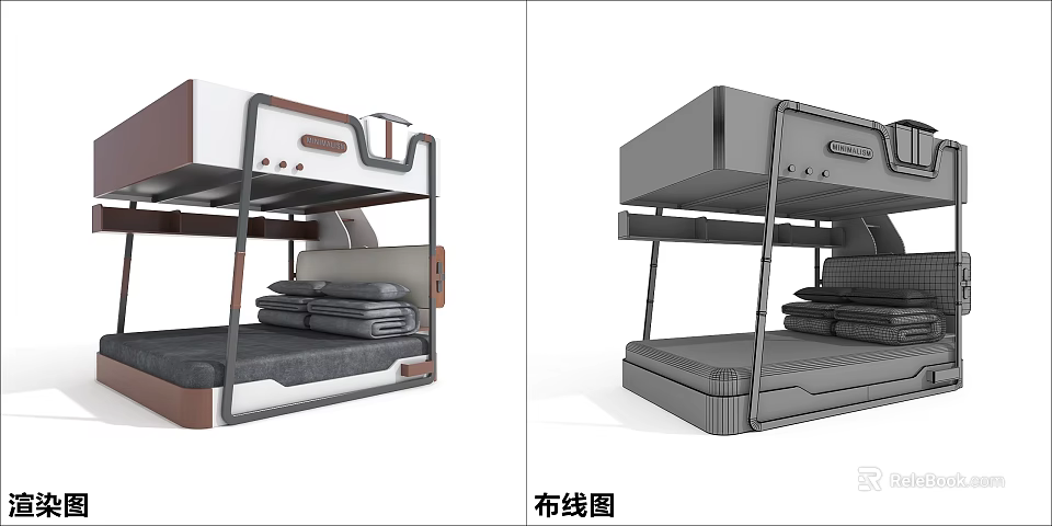 Modern Bunk Bed Structural Design With Metal Frame And Upper Lower Mattress 3d model