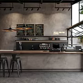 Stylish Modern Café Interior With Open Layout Bar Counter Wooden Tables And Green Plants