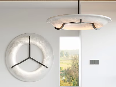 Modern Circular Pendant Light With Sleek Design Above Window And Wall Decor 3d model