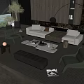 Modern Living Room Sofa And Coffee Table Set With Green Plant Floor Lamp And Fireplace
