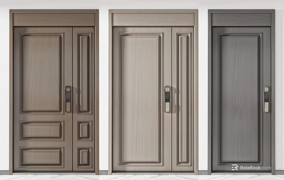 Modern Security Doors With Different Designs Metal Finish Handle And Lock 3d model