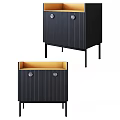Modern Black Entryway Console Cabinet With Vertical Striped Design Round Handles And Slim Legs