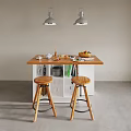 Dining Table and Chair Function Table Chandelier Round Stool Fruit Tray Teapot Books Wine Bottle 3d model