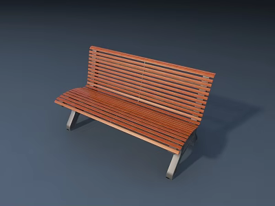 Outdoor Bench with Wooden Slatted Seat Backrest and Sturdy Metal Legs Modern Design 3d model
