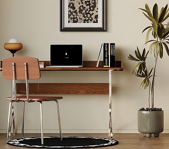 Middle style desk and chair 3d model