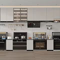 Modern Kitchen With Built in Ovens Cooktops Range Hoods Cabinets And Hanging Utensils