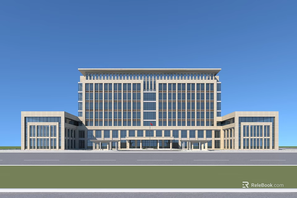Modern Medical Hospital Building With Glass Windows Multi Story Design And Open Entrance Plaza 3d model 