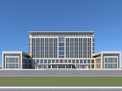 Modern Medical Hospital Building With Glass Windows Multi Story Design And Open Entrance Plaza 3d model