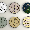 Six Round Clocks With Various Designs Different Colors And Decorative Patterns 3d model