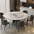 Modern Dining Room Interior With Round Marble Table And Gray Chairs 3d model