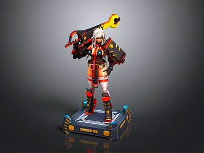 3D Battle Command Character Model With Flame Weapon And Red Black Outfit 3d model
