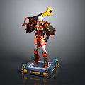 3D Battle Command Character Model With Flame Weapon And Red Black Outfit
