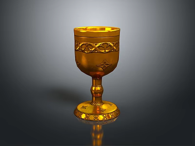 Elegant Golden Cup With Intricate Decorative Patterns And Sturdy Base Design 3d model