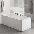 Modern Minimalist Bathroom Interior With White Vanity Mirror Bathtub And Glass Shower On Gray Floor