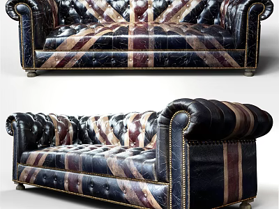Classic Leather Multi Seater Sofa With Tufted Design And Striped Pattern 3d model