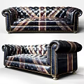 Classic Leather Multi Seater Sofa With Tufted Design And Striped Pattern 3d model