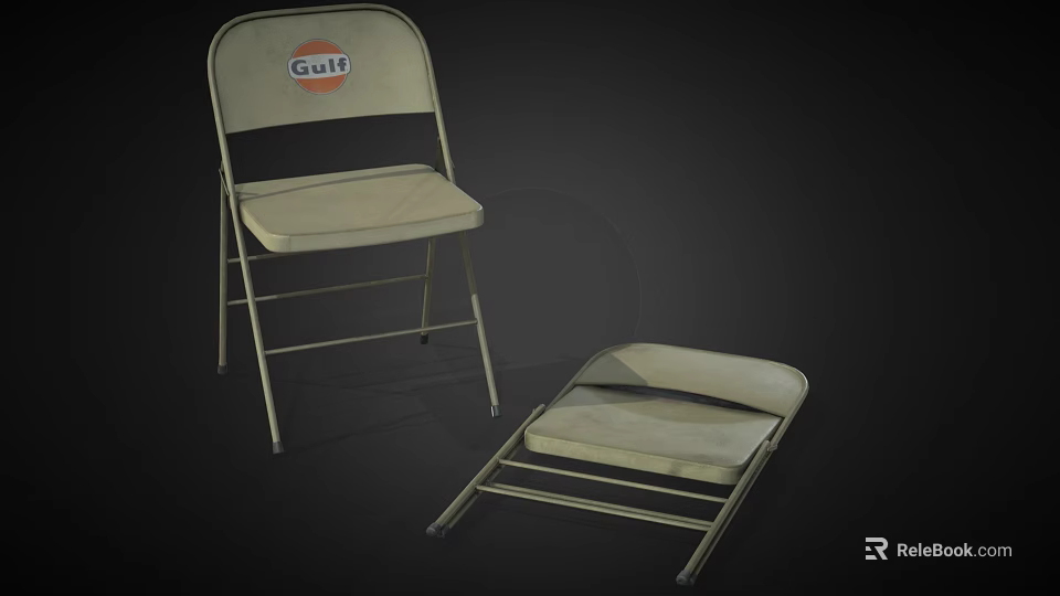 Gulf Logo Folding Chairs In Open And Folded Positions With Metal Frame 3d model 