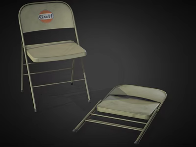 Gulf Logo Folding Chairs In Open And Folded Positions With Metal Frame 3d model