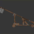 Ancient Medieval Wooden Catapult Siege Weapon With Wheels And Launching Mechanism