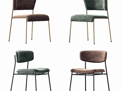 Modern Minimalist Dining Chairs With Velvet Upholstered Brown Green Gold And Black Metal Legs 3d model