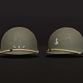 Two Green Commercial Equipment Helmets With Anchor Symbol And Star Design Details