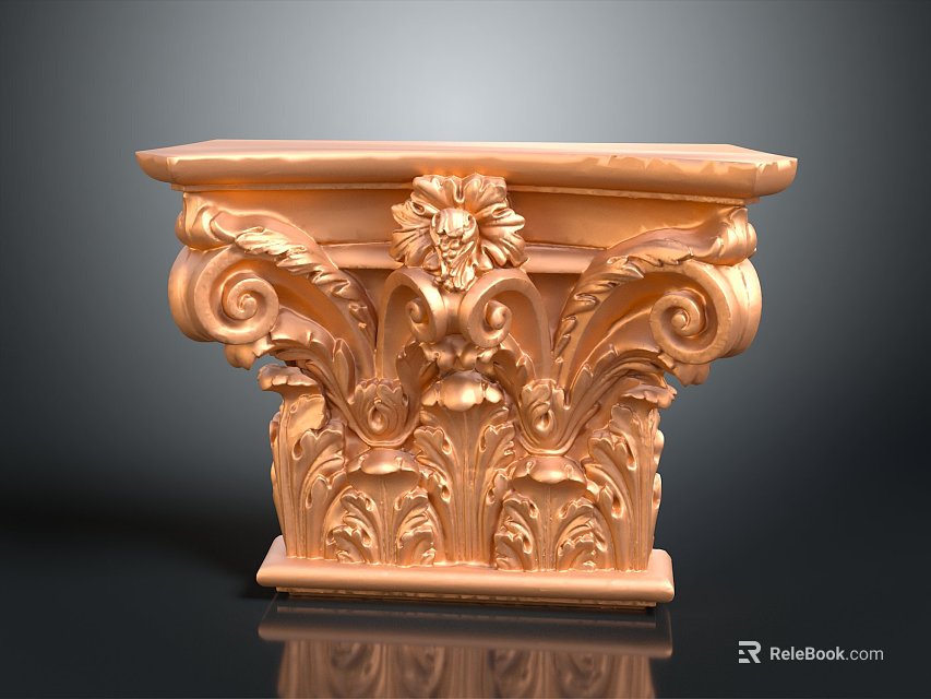 Ornate Golden Classical Architectural Capital With Carved Floral Scrolls And Leaves 3d model 