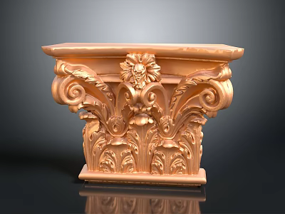 Ornate Golden Classical Architectural Capital With Carved Floral Scrolls And Leaves 3d model