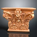 Ornate Golden Classical Architectural Capital With Carved Floral Scrolls And Leaves