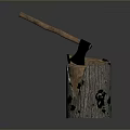 Axe Embedded in Tree Stump Covered with Green Moss in Natural Scene