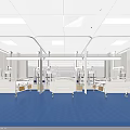 Modern Hospital Ward Interior With Multiple Medical Beds Blue Flooring White Ceiling And Monitoring Cameras