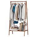 Entryway Hallway With Wooden Clothes Rack Hanging Various Clothes Bags And Hat