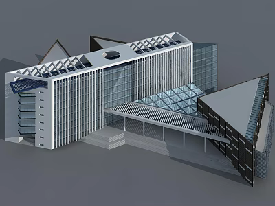 Modern Architectural Building With Geometric Roof Glass Curtain Wall And Multi Storey Design 3d model