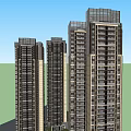 Modern High Rise Building Along Waterfront Featuring Distant City Skyline and Mountains