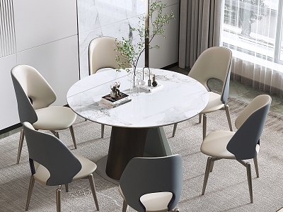 Rock Board Round Table Jumping Table Dining Table and Chair Combination White Rock Board Dining Table and Chair model