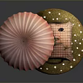 Avocado Topped With Pink Striped Umbrella And Red White Checkered Cloth On Yellow Round Base