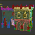Green Gothic Castle Architectural Model With Spire Towers Arched Doors And Windows