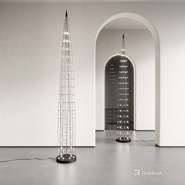 Modern Floor Lamp With Tall Slim Structure And LED Light Tubes In Minimalist Interior 3d model 
