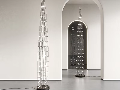 Modern Floor Lamp With Tall Slim Structure And LED Light Tubes In Minimalist Interior 3d model