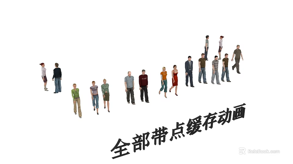 Group of Diverse People Standing and Walking in Various Poses and Clothing Styles 3d model 